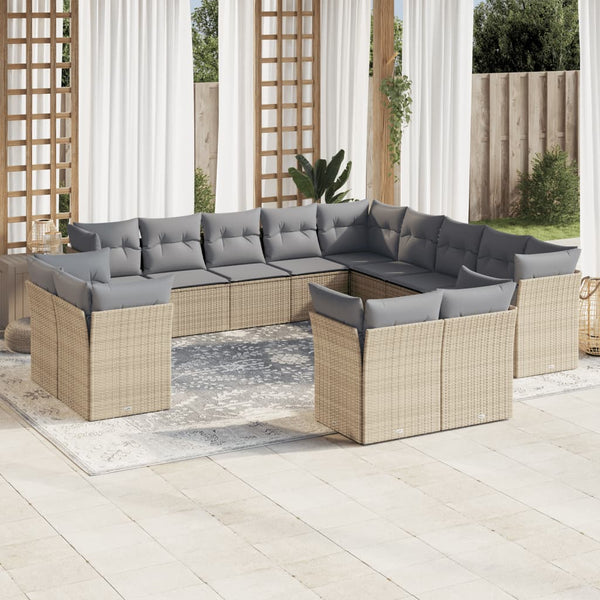 13-tlg. Garten-Sofagarnitur mit Kissen Beige Poly Rattan