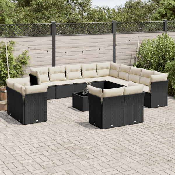 14-tlg. Garten-Sofagarnitur mit Kissen Schwarz Poly Rattan