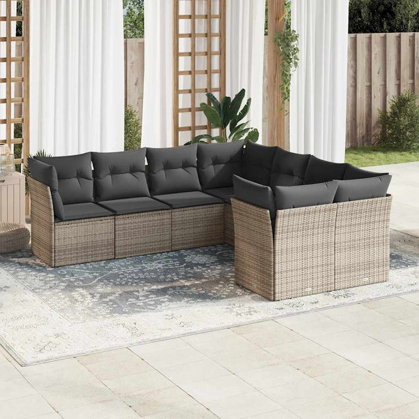 8-tlg. Garten-Sofagarnitur mit Kissen Grau Poly Rattan