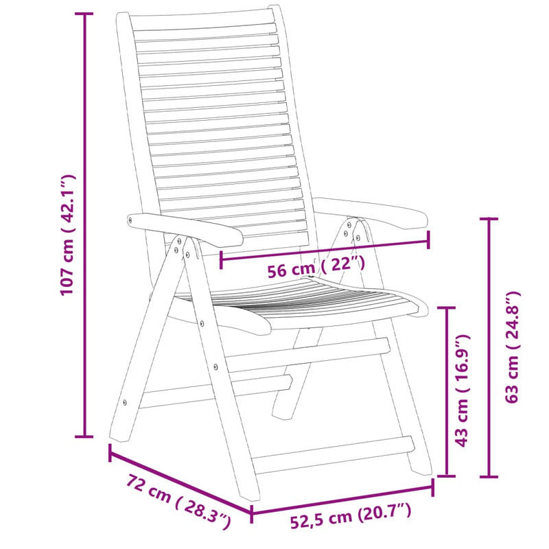 Gartenstühle 6 Stk. Verstellbar 56x72x107 cm Massivholz Akazie