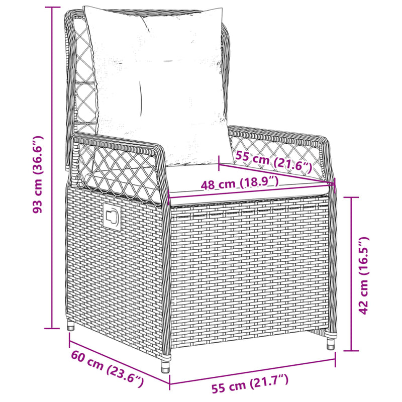 Gartensessel 2 Stk. Verstellbar Grau Poly Rattan