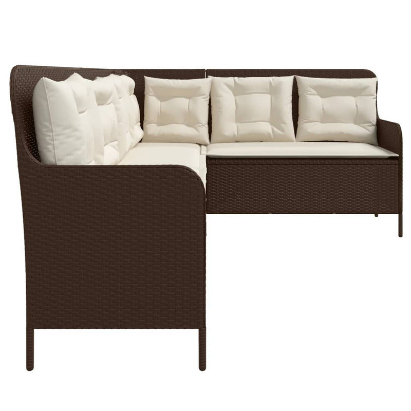 Gartensofa in L-Form mit Kissen Braun Poly Rattan