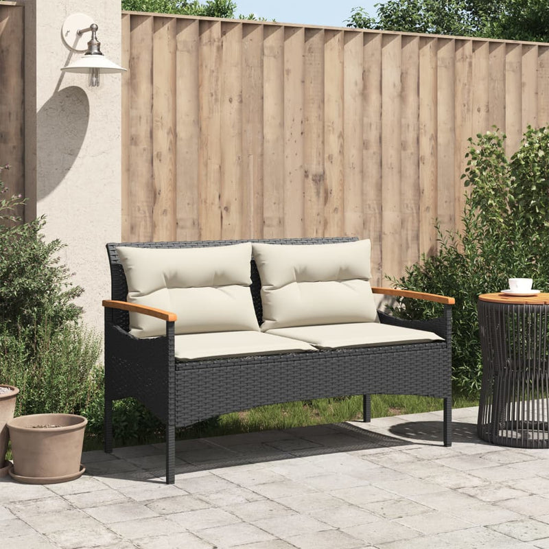 Gartenbank mit Kissen 116x62,5x74 cm Schwarz Poly Rattan