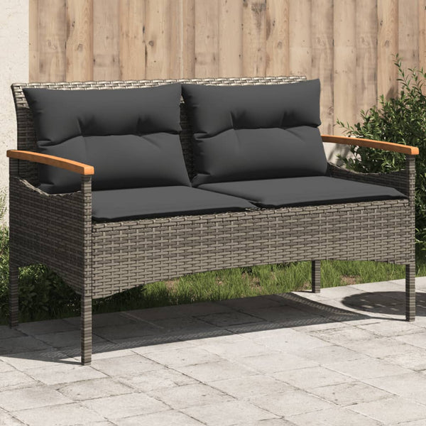 Gartenbank mit Kissen 116x62,5x74 cm Grau Poly Rattan