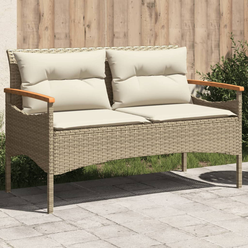 Gartenbank mit Kissen 116x62,5x74 cm Beige Poly Rattan