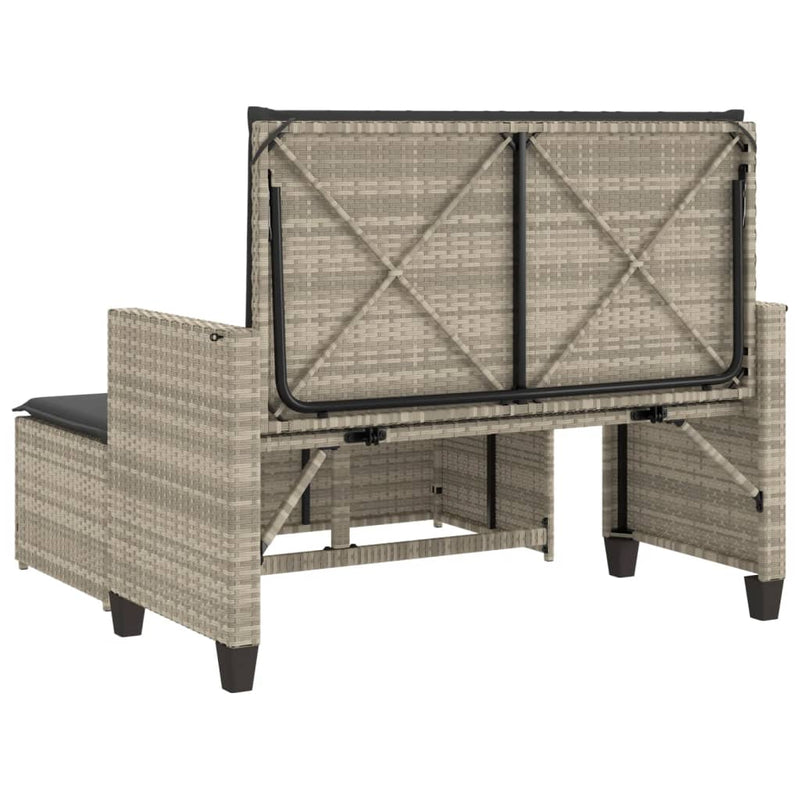 Gartenbank mit Kissen und Hocker Hellgrau Poly Rattan