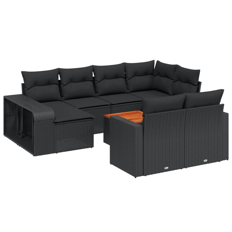 11-tlg. Garten-Sofagarnitur mit Kissen Schwarz Poly Rattan