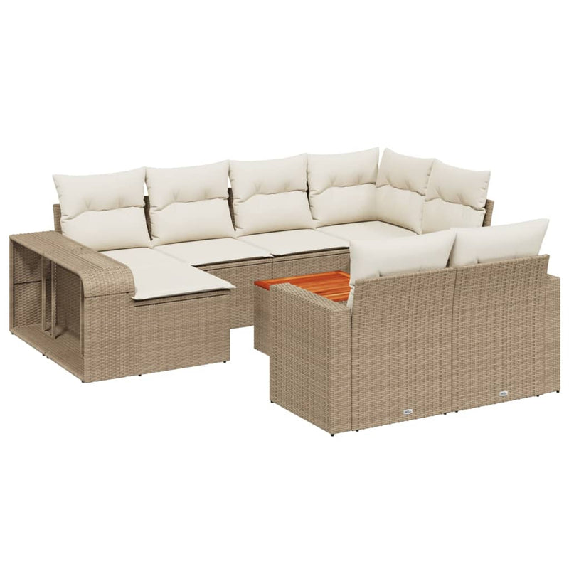 11-tlg. Garten-Sofagarnitur mit Kissen Beige Poly Rattan