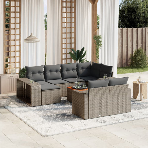 11-tlg. Garten-Sofagarnitur mit Kissen Grau Poly Rattan