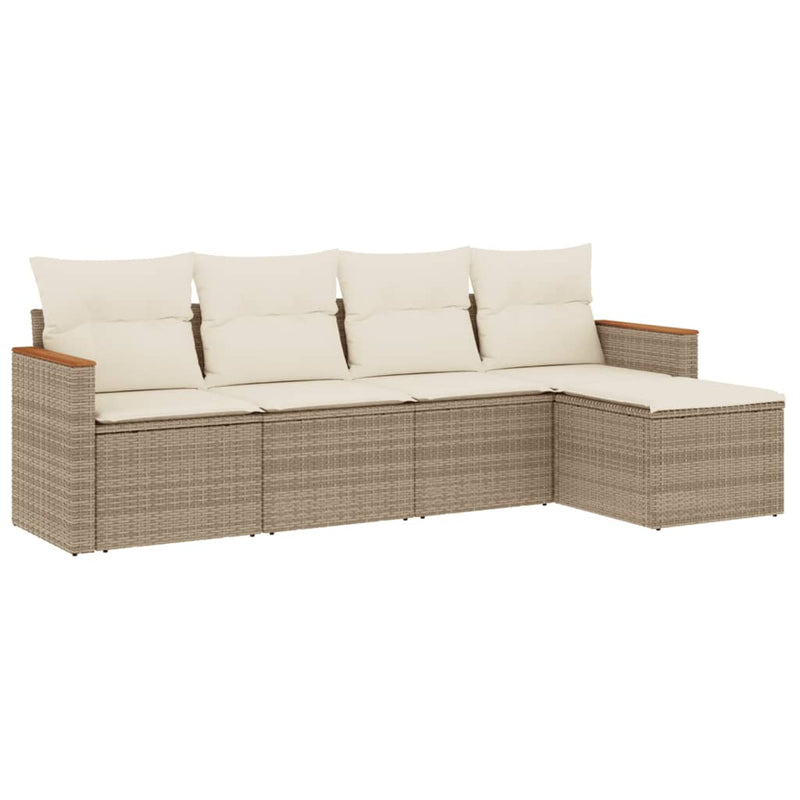 5-tlg. Garten-Sofagarnitur mit Kissen Beige Poly Rattan