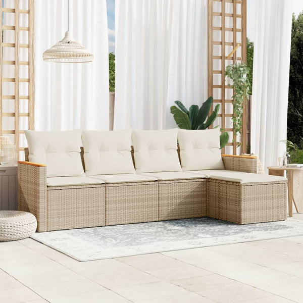 5-tlg. Garten-Sofagarnitur mit Kissen Beige Poly Rattan