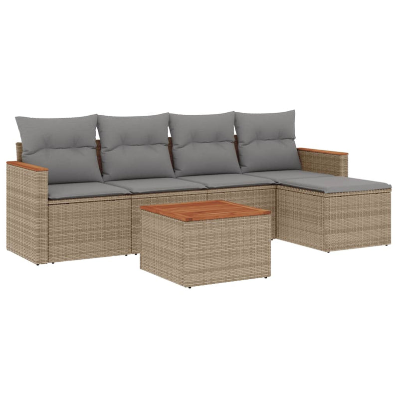 6-tlg. Garten-Sofagarnitur mit Kissen Beige Poly Rattan