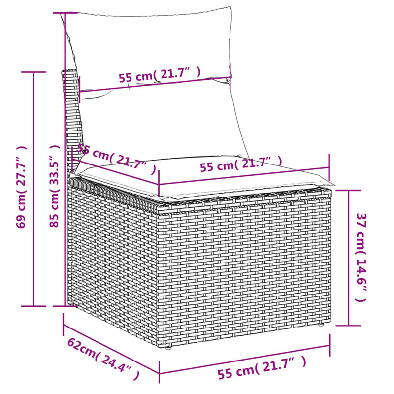 6-tlg. Garten-Sofagarnitur mit Kissen Grau Poly Rattan