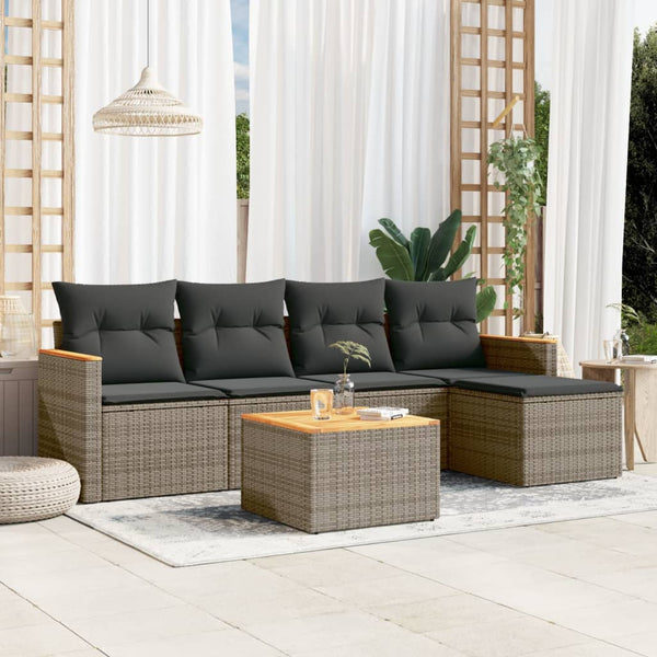 6-tlg. Garten-Sofagarnitur mit Kissen Grau Poly Rattan