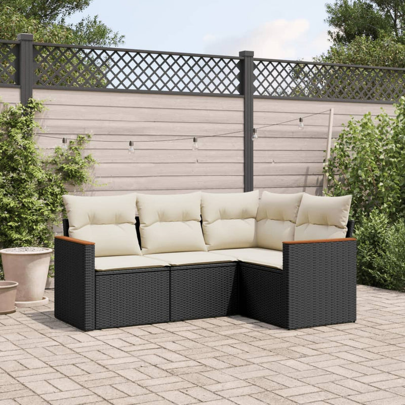 4-tlg. Garten-Sofagarnitur mit Kissen Schwarz Poly Rattan