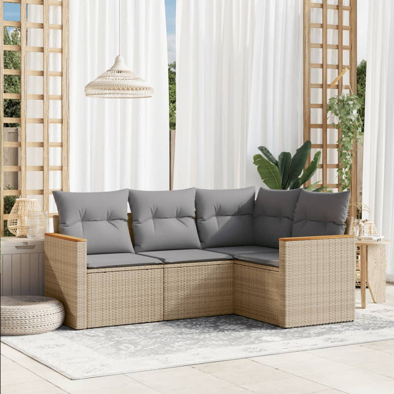 4-tlg. Garten-Sofagarnitur mit Kissen Beigemischung Poly Rattan