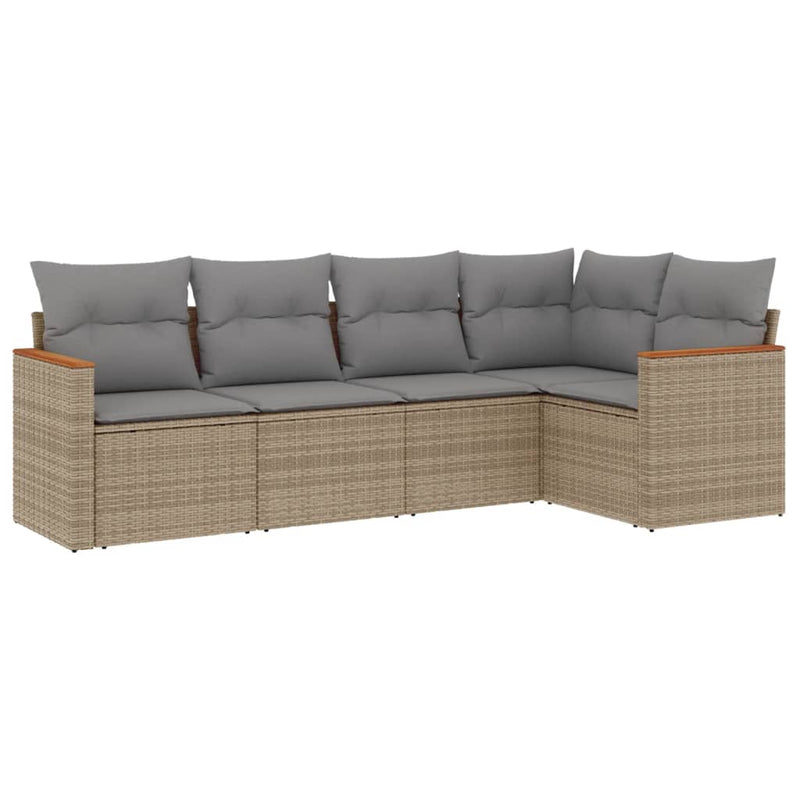 5-tlg. Garten-Sofagarnitur mit Kissen Beige Poly Rattan