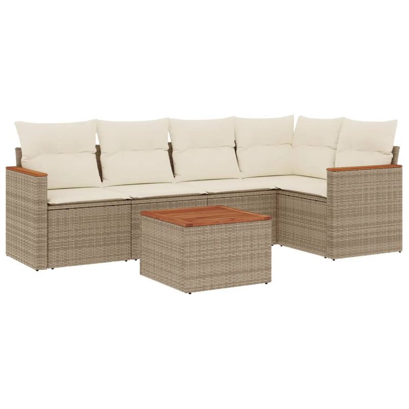 6-tlg. Garten-Sofagarnitur mit Kissen Beige Poly Rattan