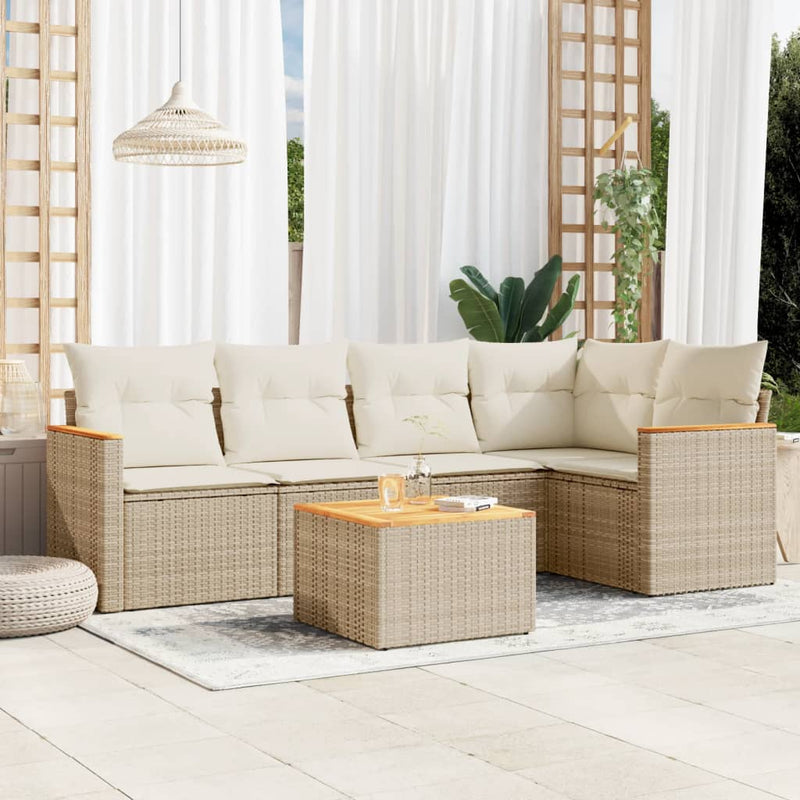 6-tlg. Garten-Sofagarnitur mit Kissen Beige Poly Rattan