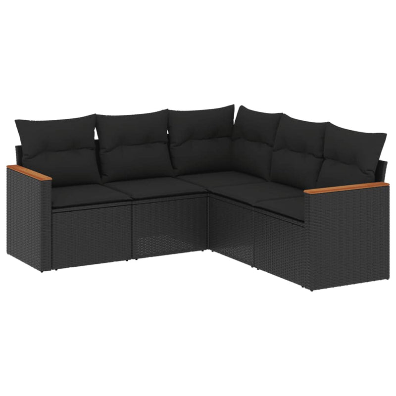 5-tlg. Garten-Sofagarnitur mit Kissen Schwarz Poly Rattan