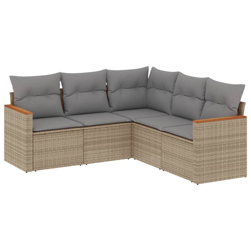 5-tlg. Garten-Sofagarnitur mit Kissen Beige Poly Rattan