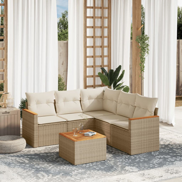 6-tlg. Garten-Sofagarnitur mit Kissen Beige Poly Rattan