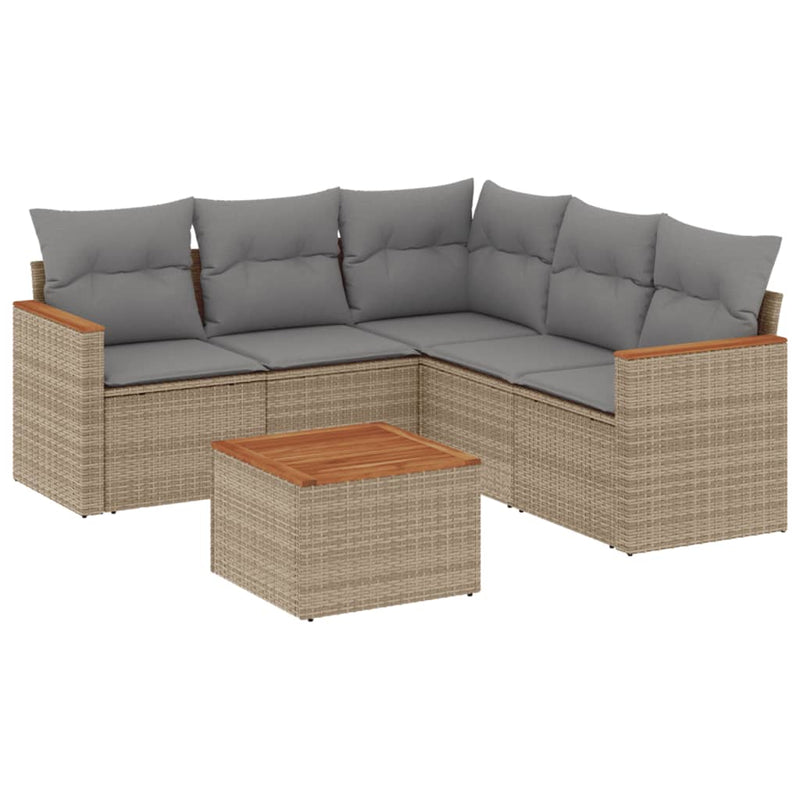 6-tlg. Garten-Sofagarnitur mit Kissen Beige Poly Rattan