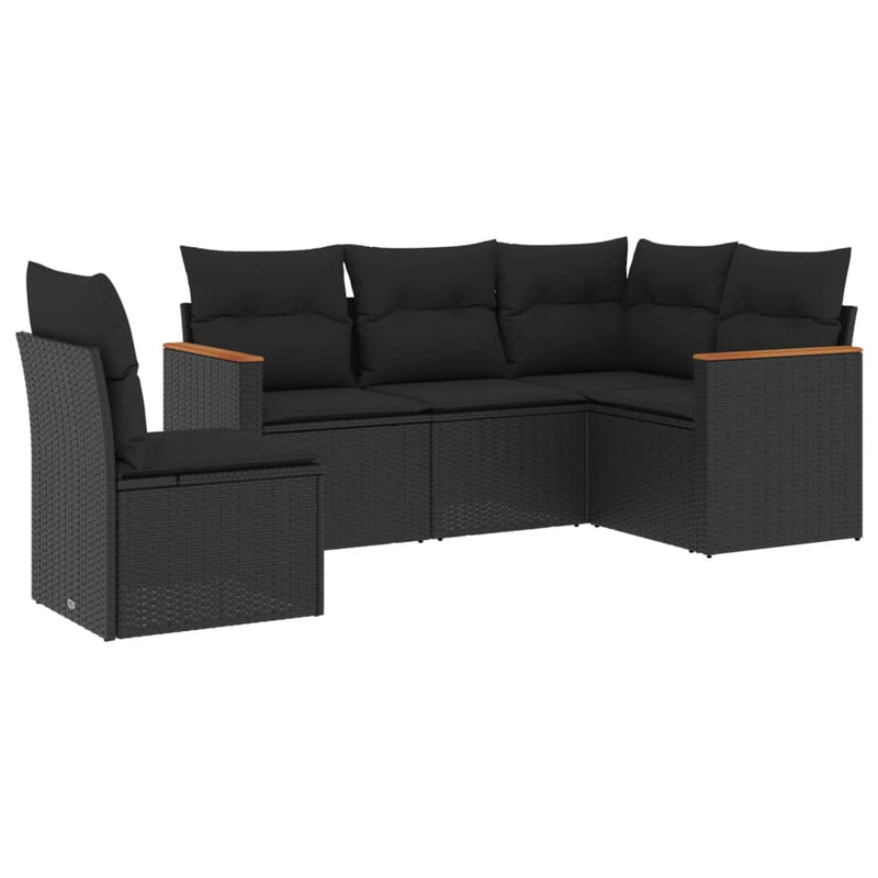 5-tlg. Garten-Sofagarnitur mit Kissen Schwarz Poly Rattan