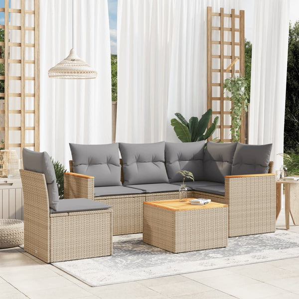 6-tlg. Garten-Sofagarnitur mit Kissen Beige Poly Rattan