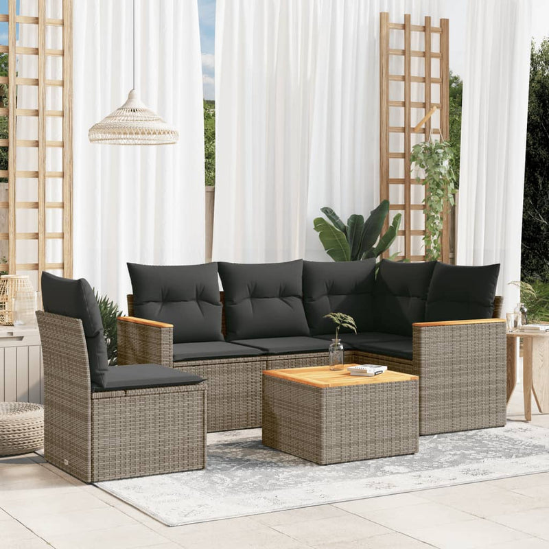 6-tlg. Garten-Sofagarnitur mit Kissen Grau Poly Rattan