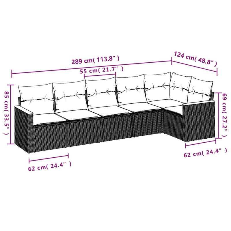 6-tlg. Garten-Sofagarnitur mit Kissen Schwarz Poly Rattan