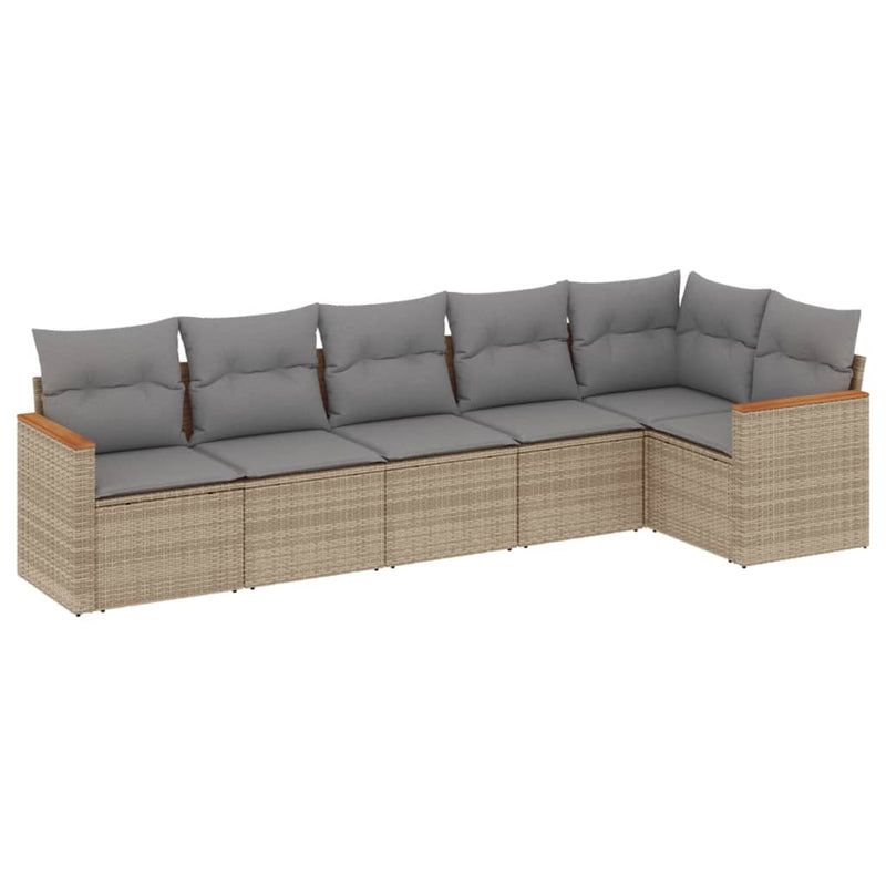 6-tlg. Garten-Sofagarnitur mit Kissen Beige Poly Rattan