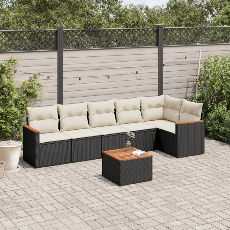 7-tlg. Garten-Sofagarnitur mit Kissen Schwarz Poly Rattan