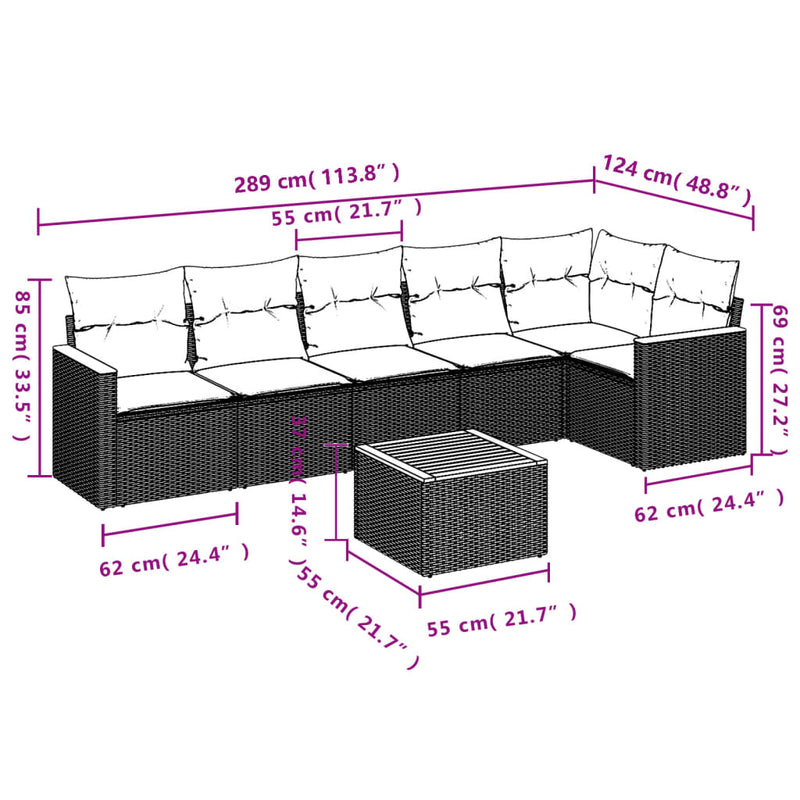 7-tlg. Garten-Sofagarnitur mit Kissen Beige Poly Rattan