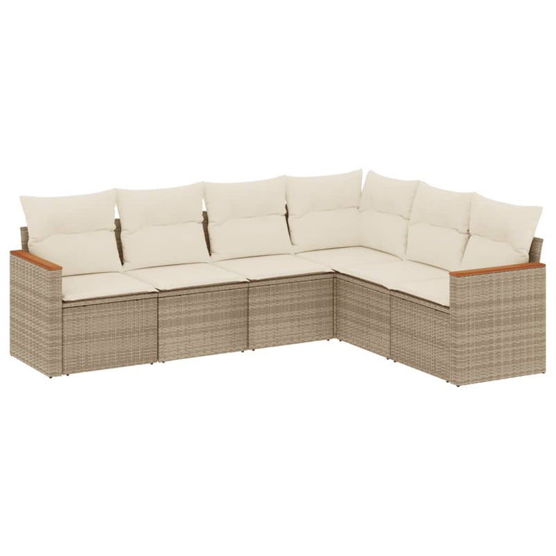 6-tlg. Garten-Sofagarnitur mit Kissen Beige Poly Rattan