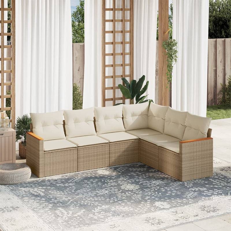 6-tlg. Garten-Sofagarnitur mit Kissen Beige Poly Rattan