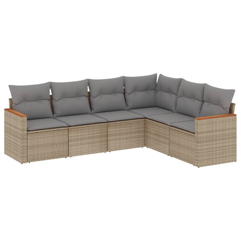 6-tlg. Garten-Sofagarnitur mit Kissen Beige Poly Rattan