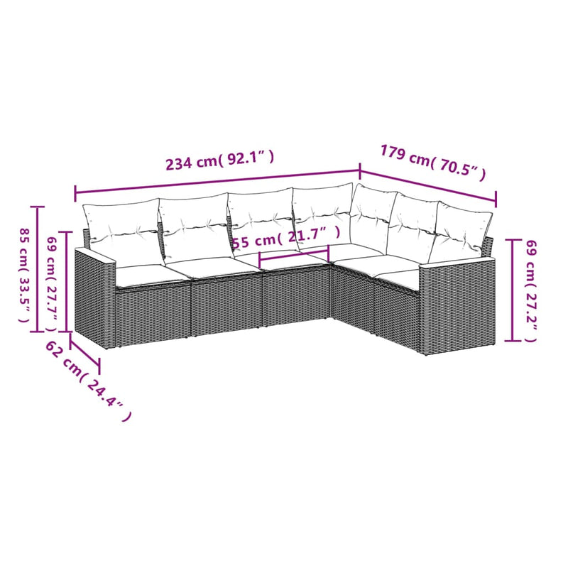 6-tlg. Garten-Sofagarnitur mit Kissen Beige Poly Rattan