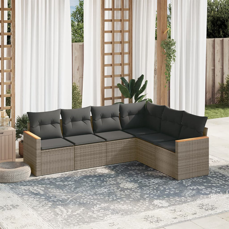 6-tlg. Garten-Sofagarnitur mit Kissen Grau Poly Rattan