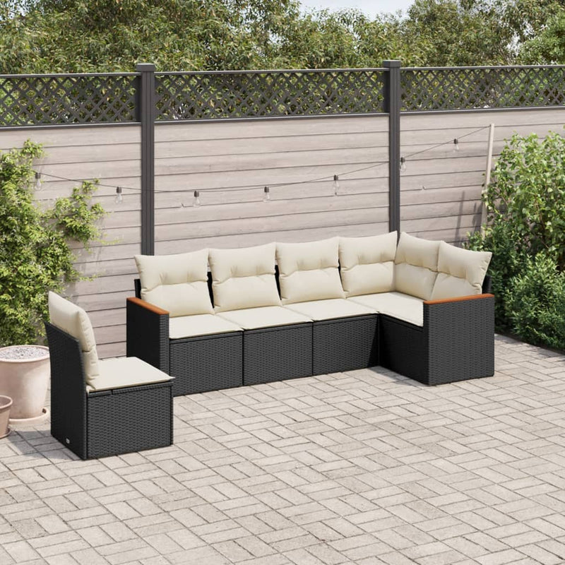 6-tlg. Garten-Sofagarnitur mit Kissen Schwarz Poly Rattan