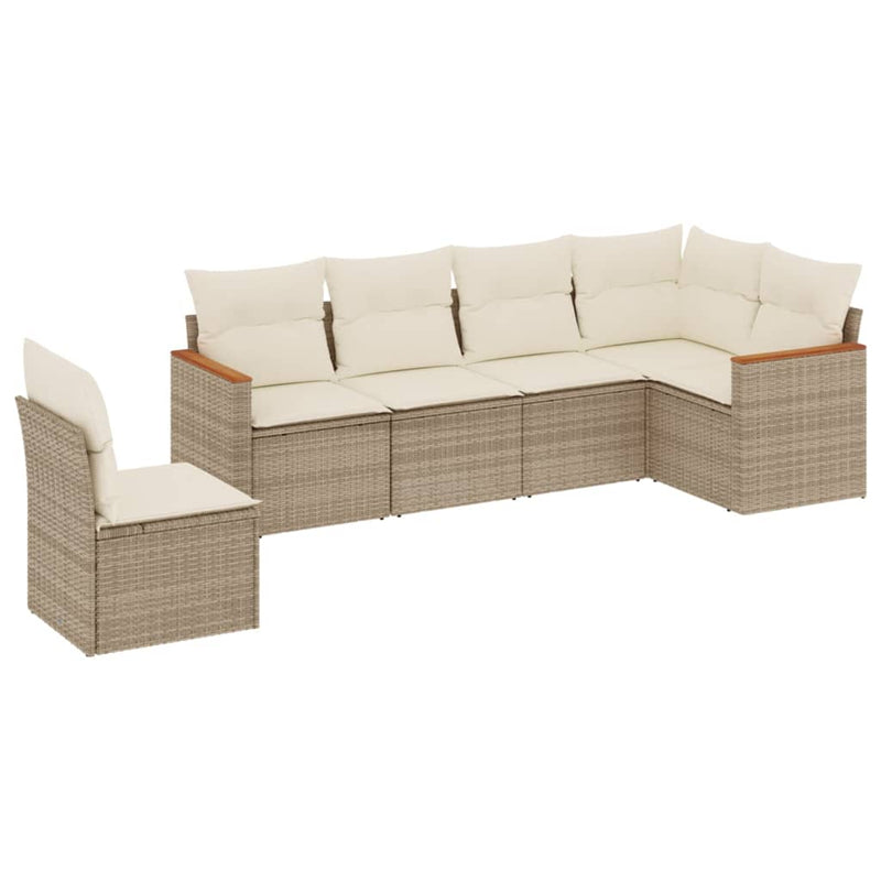 6-tlg. Garten-Sofagarnitur mit Kissen Beige Poly Rattan