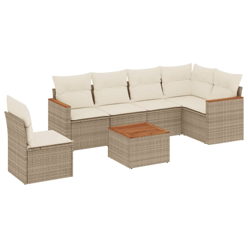 7-tlg. Garten-Sofagarnitur mit Kissen Beige Poly Rattan