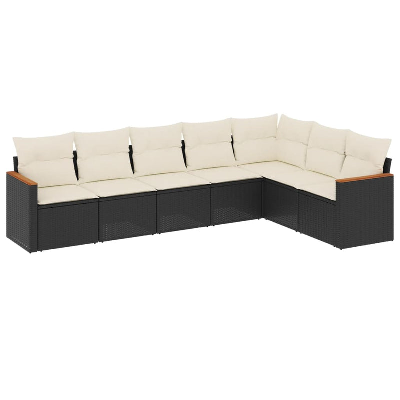 7-tlg. Garten-Sofagarnitur mit Kissen Schwarz Poly Rattan