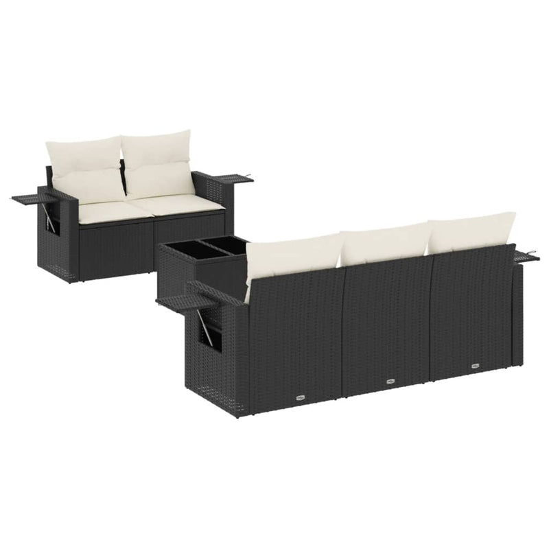 6-tlg. Garten-Sofagarnitur mit Kissen Schwarz Poly Rattan