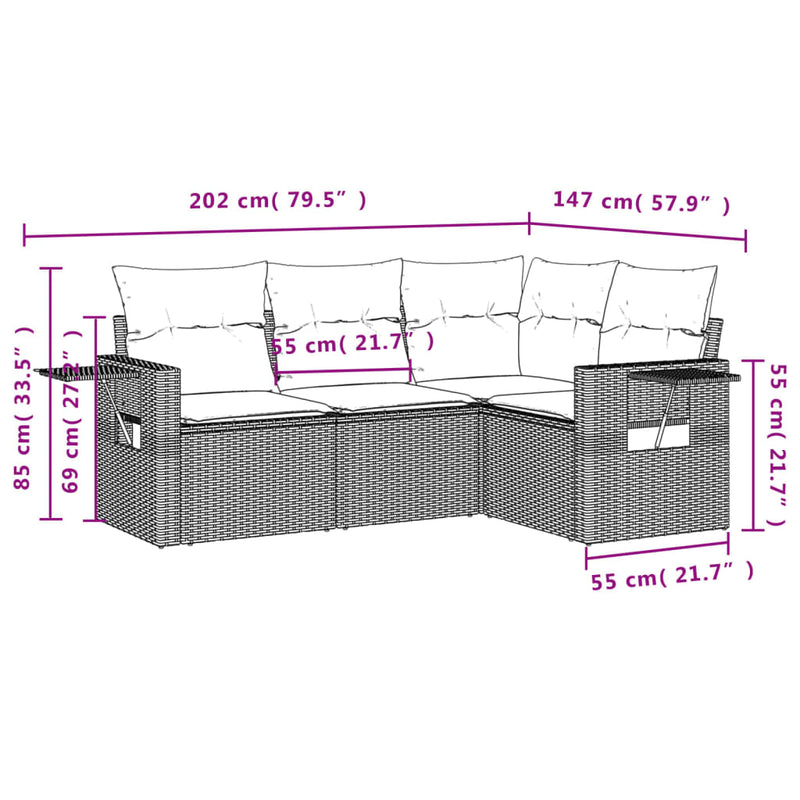 4-tlg. Garten-Sofagarnitur mit Kissen Schwarz Poly Rattan