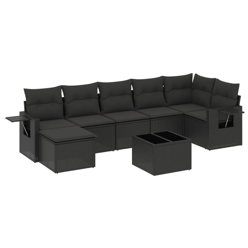 8-tlg. Garten-Sofagarnitur mit Kissen Schwarz Poly Rattan