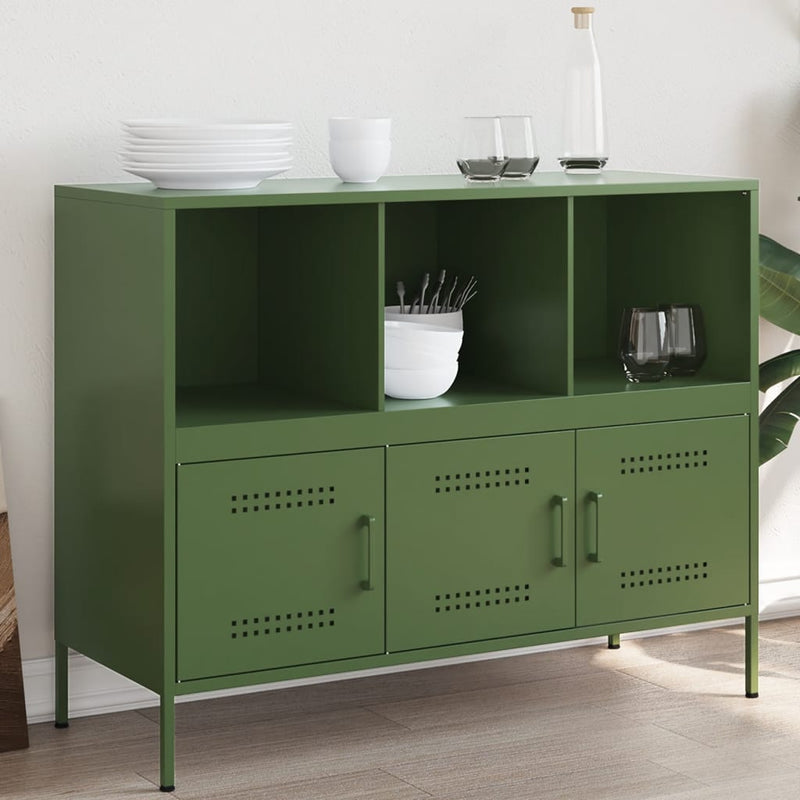 Sideboard Olivgrün 100,5x39x79 cm Kaltgewalzter Stahl