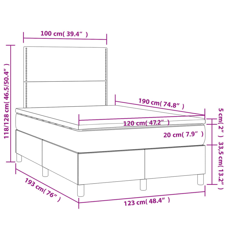 Boxspringbett Matratze Cappuccino-Braun 120x190 cm Kunstleder