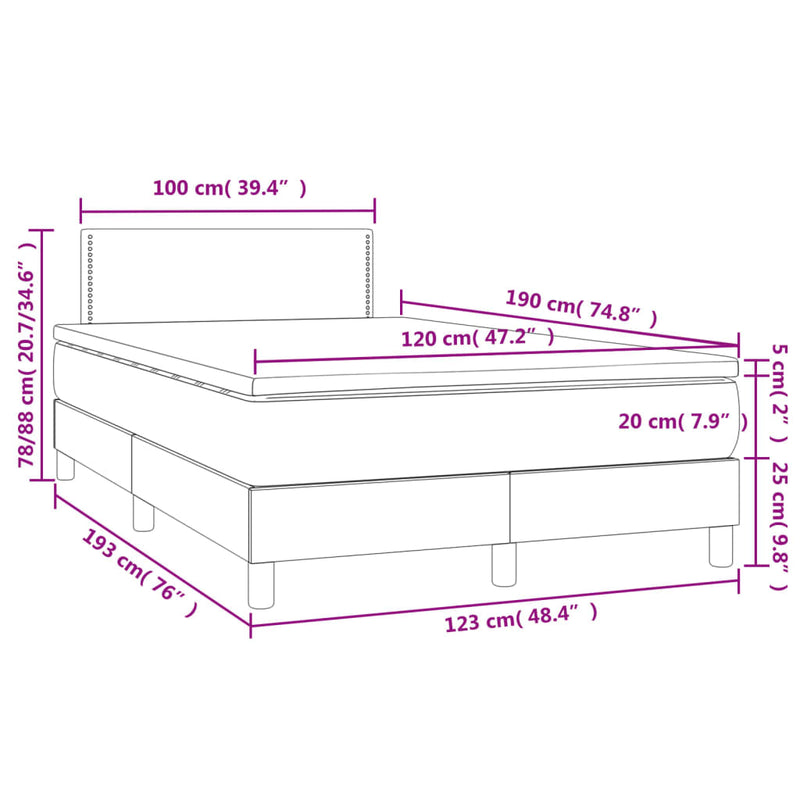 Boxspringbett mit Matratze & LED Cappuccino-Braun 120x190 cm