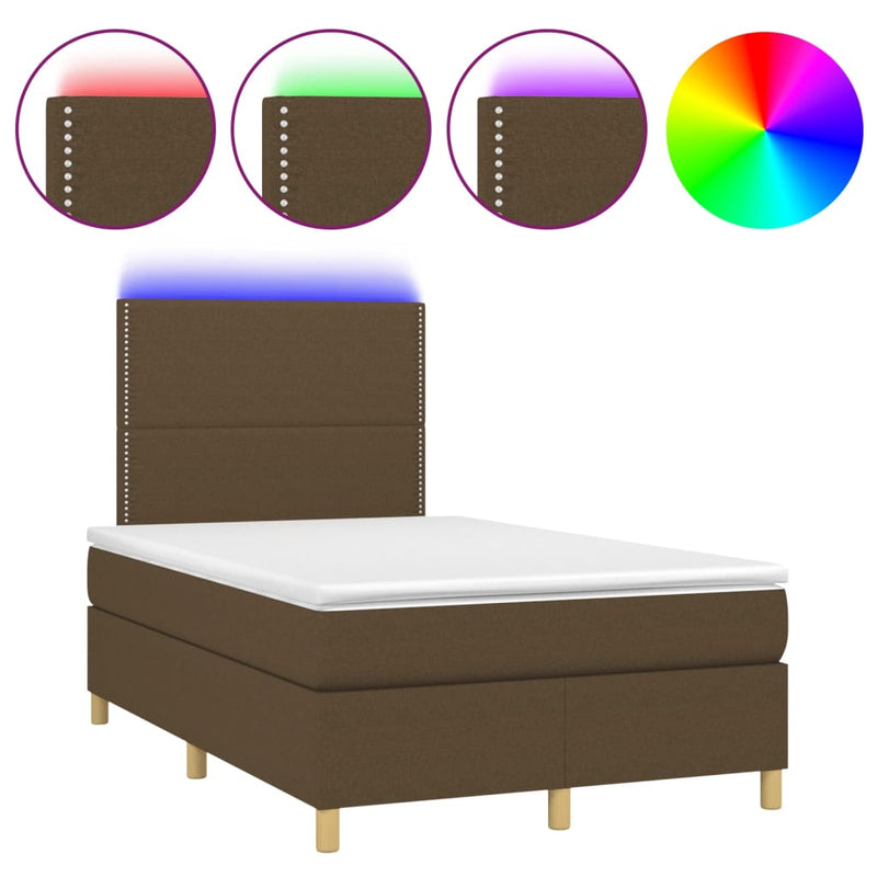 Boxspringbett mit Matratze & LED Dunkelbraun 120x190 cm Stoff